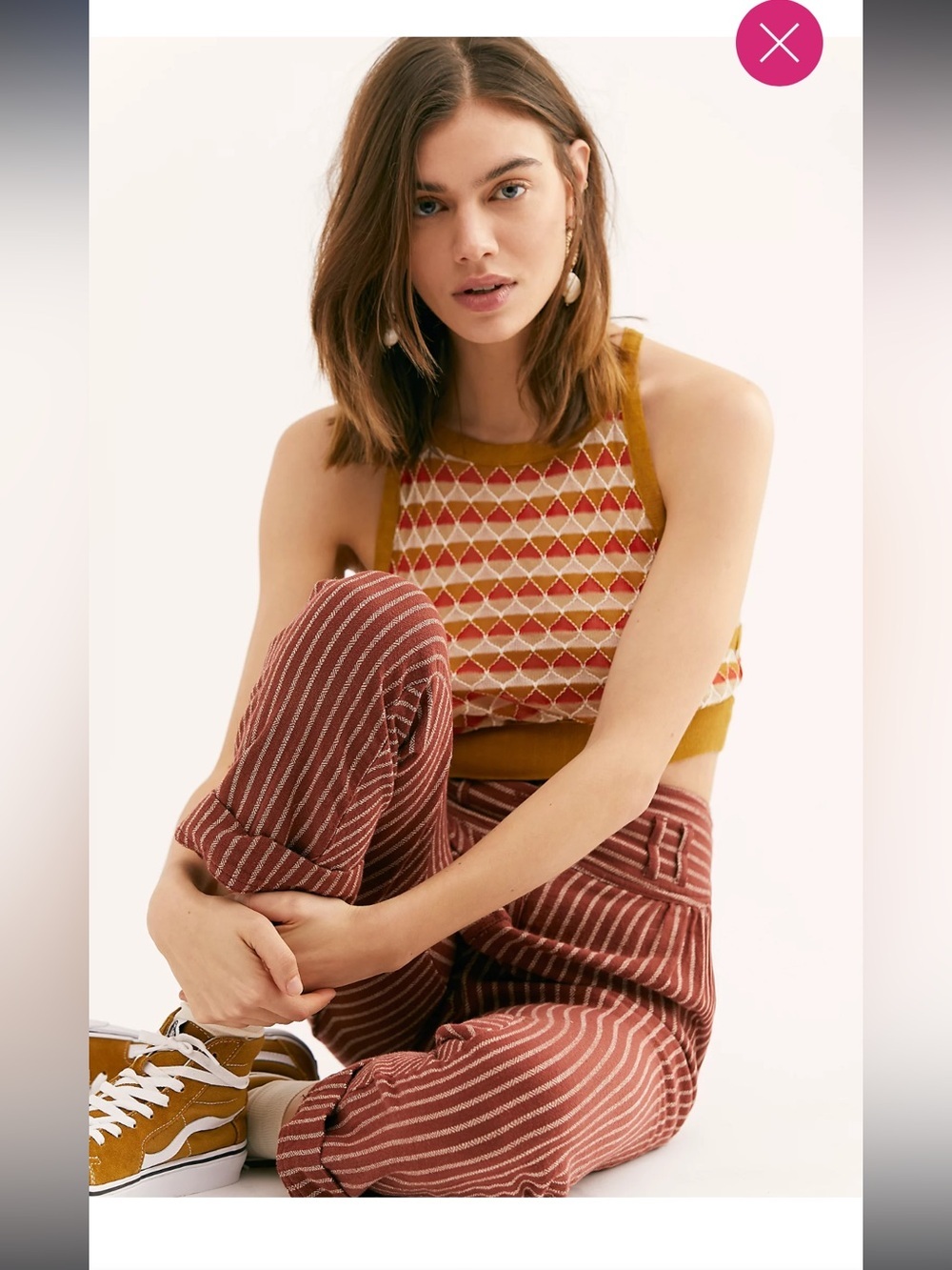 Free People Mod About You Brami Mustard & Red Diamond Knit Crop Tank